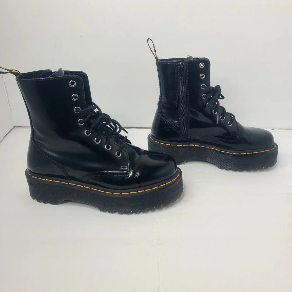 Dr Martens Jadon Black Patent Platform Chunky Side Zip Boot US 6 M 7 W EU 38